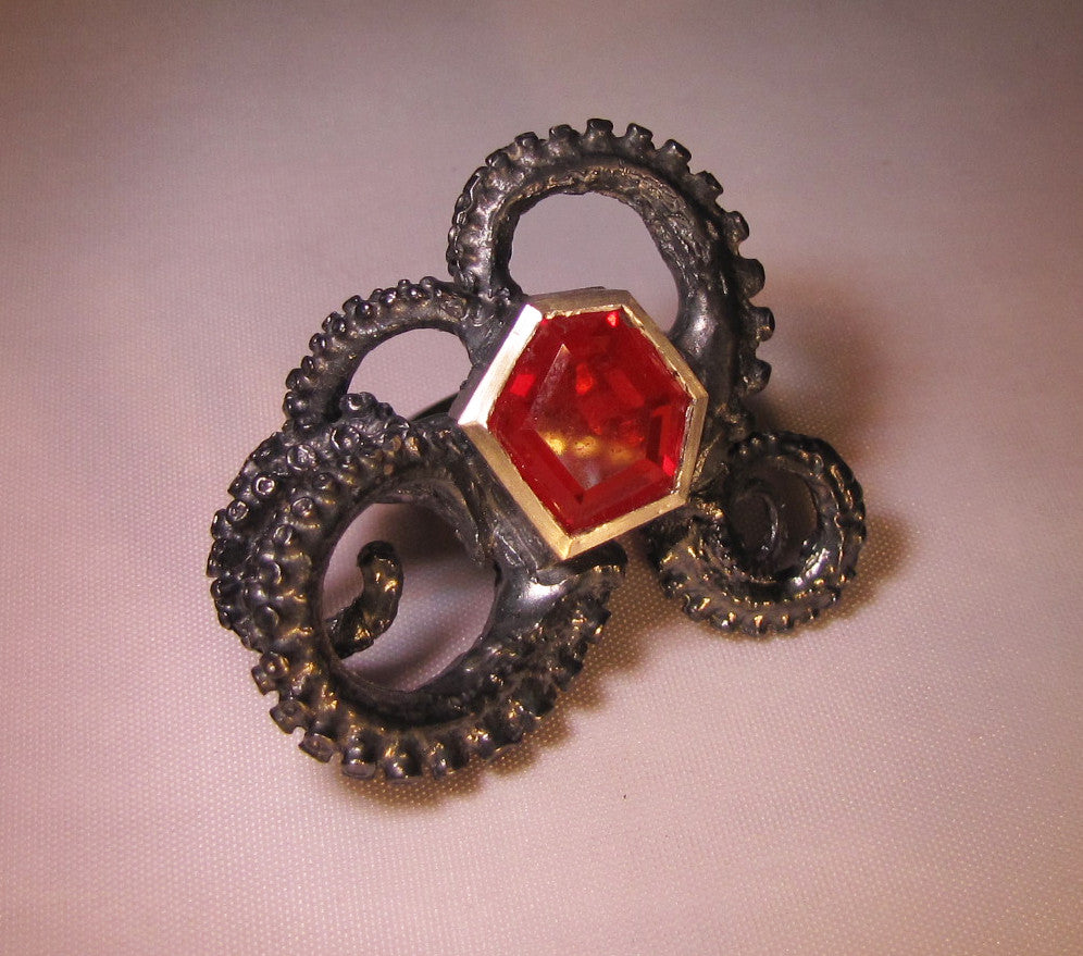 Tentacle Ring with Mexican Fire Opal