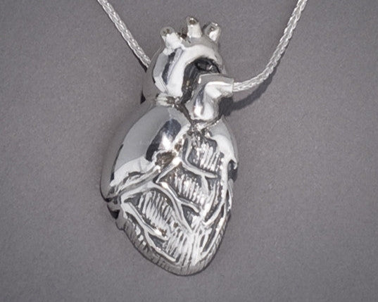 half heart, anatomical heart, friendship necklace, ventral anatomical heart, peggy skemp jewelry, solid silver heart necklace