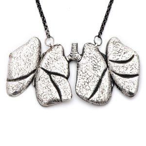 Anatomical, anatomy, lung locket, open lungs, peggy skemp jewelry, silver lungs, bronchial, anatomy, medicine, medical jewelry, scientific illustration, peggy skemp jewelry