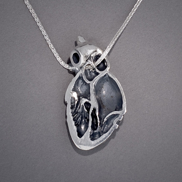 half heart, anatomical heart, friendship necklace, ventral anatomical heart, peggy skemp jewelry, solid silver heart necklace